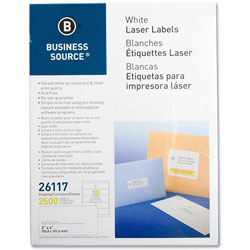 Business Source Labels, Mailing, Laser, 2" x 4", 2500 Pack, White