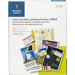 Business Source Laminating Pouch, Letter, 6Mil, 9 in x 11-1/2 in, 50/BX, Clear