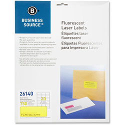 Business Source Laser Labels, Fluorescent, 1" x 2-5/8", Neon Yellow