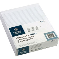 Business Source Memorandum Pads, 8-1/2 in x 11 in, Wide Ruled, 50 Sheets/PD, White