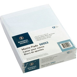 Business Source Memorandum pads, 8-1/2 in x 11 in, Narrow Ruled, 50 Sheets/PD, White