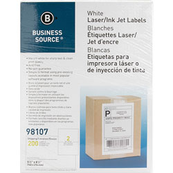 Business Source Premium Mailing Labels, 5-1/2 in x 8-1/2 in, 500/BX, White