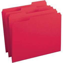 Business Source Reinforced Tab Colored File Folders, Red, 100/Box