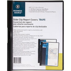 Business Source Report Cover, Side Clip, 30 Sheet Cap, 8-1/2 in x 11 in, Black