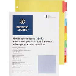 Business Source Ring Binder Indexes, 1-1/2 in Tabs, 11'' x 8-1/2 in, 8-Tabs, 50ST/BX