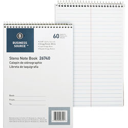Business Source Steno Notebook, Greg Ruled, 6" x 9", 60 Sheets, White Paper