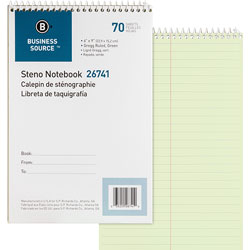 Business Source Steno Notebook, Greg Ruled, 6" x 9", 70 Sheets, Green Paper