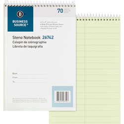 Business Source Steno Notebooks, Pitman Ruled, 6 in x 9 in, 70 Sheets, Green