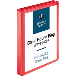 Business Source View Binder, Round Ring, 1 in, Red