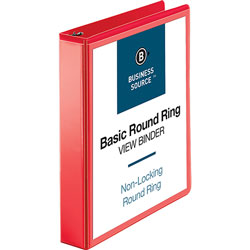 Business Source View Binder, Round Ring, 1-1/2 in, Red