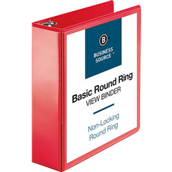 Business Source View Binder, Round Ring, 3 in, Red