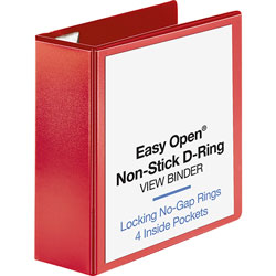 Business Source View Binder, D-ring, 4 in Capacity, 8-1/2 inx11 in, Red