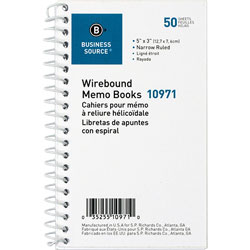 Business Source Wirebond Memo Books, 3 in x 5 in, Narrow Ruled, 50 Sheets, WE