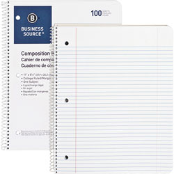 Business Source Wirebound Notebooks, 3-Hole, Colg Rule, 8-1/2 in x 11 in, 100 Sheets, WE