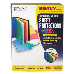 C-Line Colored Polypropylene Sheet Protectors, Assorted Colors, 2 in, 11 x 8 1/2, 50/BX