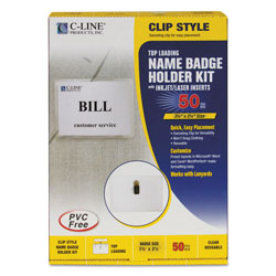 C-Line Name Badge Kits, Top Load, 3 1/2 x 2 1/4, Clear, 50/Box (CLI95523)