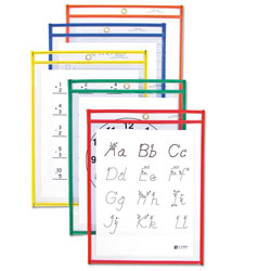 C-Line Reusable Dry Erase Pockets, 9 x 12, Assorted Primary Colors, 10/Pack
