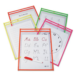 C-Line Reusable Dry Erase Pockets, 9 x 12, Assorted Neon Colors, 10/Pack