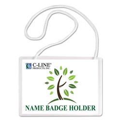 C-Line Specialty Name Badge Holder Kits, 4 x 3, Horizontal Orientation, White, 50/Box