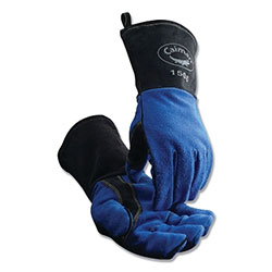 Caiman 1506 Cow Split Fleece Lined MIG/Stick Welding Gloves, Large, Blue/Graphite, 4 in Gauntlet Cuff