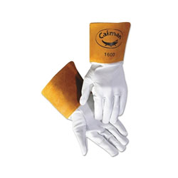 Caiman 1600 Goat Grain Leather/Cowhide Cuff Unlined Welding Gloves, Medium, White/Gold, Gauntlet Cuff