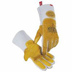 Caiman 1812 revolution® Pig Grain FR Cotton Fleece Lined MIG/Stick Welding Gloves, Large, Gold/White, Gauntlet Cuff