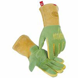 Caiman 1816 revolution® Deerskin FR Foam Fleece Lined MIG/Stick Welding Gloves, Large, Green/Gold, Gauntlet Cuff