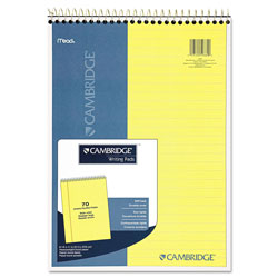 Cambridge Stiff-Back Wire Bound Notebook, 1 Subject, Wide/Legal Rule, Canary/Blue Cover, 8.5 x 11.5, 70 Sheets