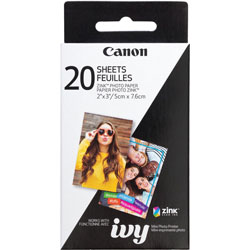 Canon Zero Ink (ZINK) Photo Paper - White - 2 in x 3 in - Glossy - 1 / Each - 20 - Smudge-free, Water Resistant, Tear Resistant