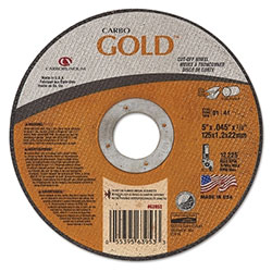 Carborundum Carbo™ GoldCut™ Reinforced Aluminum Oxide Abrasive, 5 in Dia, 0.045 in Thick, 7/8 in Arbor, 60 Grit