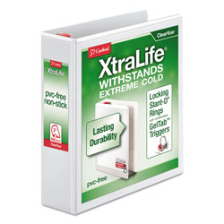 Cardinal XtraLife ClearVue Non-Stick Locking Slant-D Ring Binder, 3 Rings, 2 in Capacity, 11 x 8.5, White