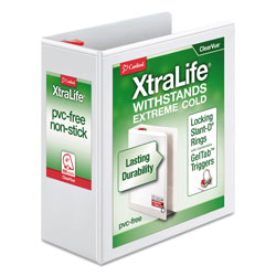 Cardinal XtraLife ClearVue Non-Stick Locking Slant-D Ring Binder, 3 Rings, 4 in Capacity, 11 x 8.5, White