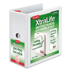 Cardinal XtraLife ClearVue Non-Stick Locking Slant-D Ring Binder, 3 Rings, 5 in Capacity, 11 x 8.5, White