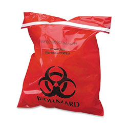 CareTek Stick-On Biohazard Waste Bags, 1.4 qt, 2 mil, 9 in x 10 in, Red, 100/Box