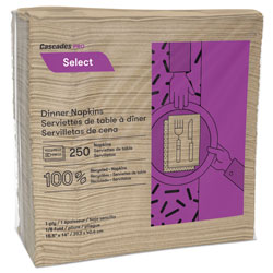 Cascades Select Dinner Napkins, 1-Ply, 16 x 15 1/2, Natural, 250/Pack, 12 Packs/Carton