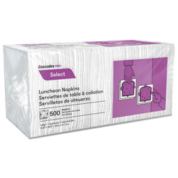 Cascades Select Luncheon Napkins, 1 Ply, 11 1/4 x 12 1/2, White, 500/Pack, 6000/Carton