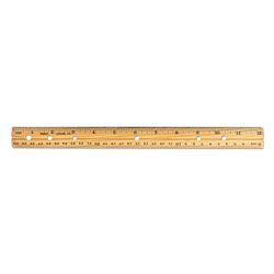 Charles Leonard Beveled Wood Ruler w/Single Metal Edge, 3-Hole Punched, Standard/Metric, 12 in Long, Natural, 36/Box