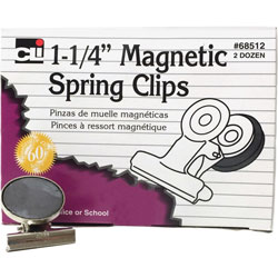 Charles Leonard Magnetic Spring Clips, 1-1/4 in, 24/BX, Chrome