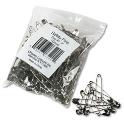 Charles Leonard Safety Pins, Nickel-Plated, Steel, 2 in Length, 144/Pack