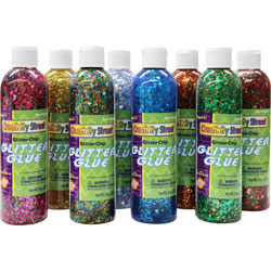 Chenille Kraft Glitter Glue Chip Class Pack, Assorted Colors, 8 oz Bottles, 8/Pack