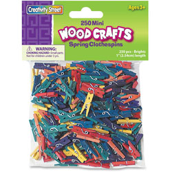 Chenille Kraft Spring Clothespins, 1 in, 250pcs, Ast