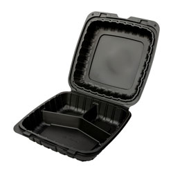 Chesapeake CHPP993B 9 x 9 x 3 Black Mineral-Filled 3 Compartment Hinged Lid Takeout Container, 150/cs
