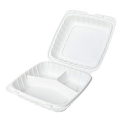 Chesapeake CHPP993W 9 x 9 x 3 White Mineral-Filled 3 Compartment Hinged Lid Takeout Container, 150/cs