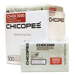 Chix® Compostable Food Service Towels, 12 3/8 x 21, White w/Green Stripe, 500/Carton