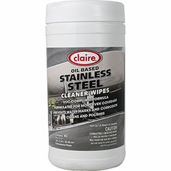 Claire Stainless Steel Wipe, Ready-To-Use Wipe, Citrus Scent, 9.50 in Width x 12 in Length, 40/Tub