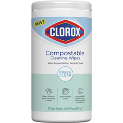 Clorox Free & Clear Compostable Cleaning Wipes, Wipe, 4.25 in x 4.25 in Length, 75/Each, White