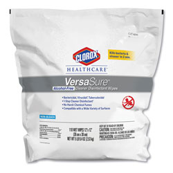 Clorox VersaSure Cleaner Disinfectant Wipes, 1-Ply, 12 in x 12 in, White, 110 Towels/Pouch