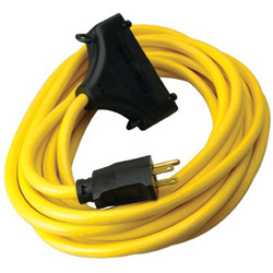 Coleman Cable Generator Extension Cord, 25 ft, 3 Outlets, Yellow