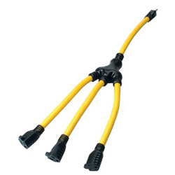 Coleman Cable Adapters, W-Adapter, 3 Outlets, 5 in, Yellow