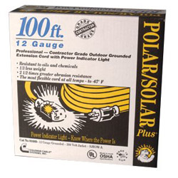 Coleman Cable Polar/Solar® Extension Cord, 100 ft, 1 Outlet, Yellow